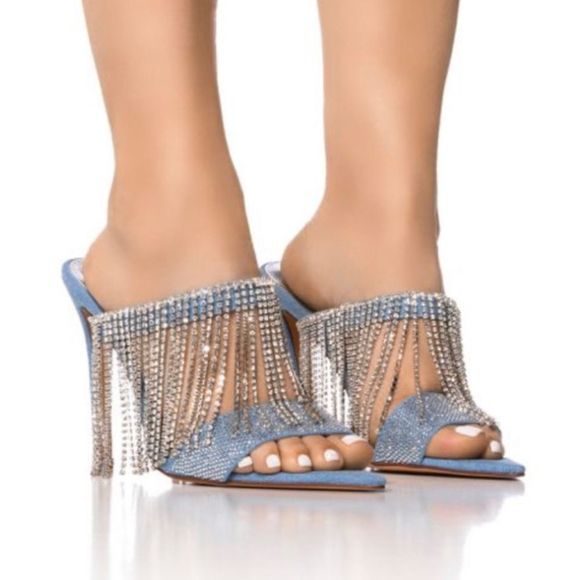 Azalea Wang Denim Mules - Picture 1 of 7